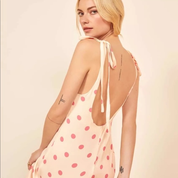 Reformation Jade Dot Print Tie Shoulder Dress - Picture 4 of 4